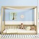 preview thumbnail 1 of 5, Full Size Pine Wood Canopy Frame Floor Bed w/Fence&Guardrails,Natural Natural - Full