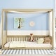 preview thumbnail 2 of 32, Full Size Pine Wood Canopy Frame Floor Bed with Fence and Guardrails for Bedroom