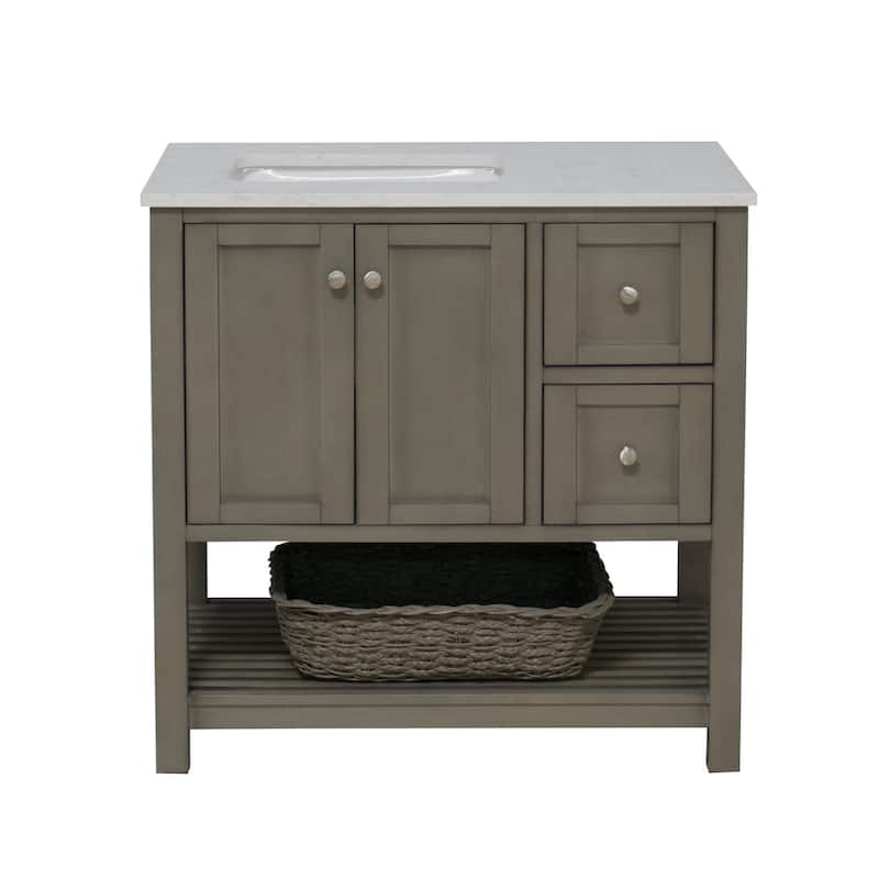 KitchenBathCollection Lakeshore 36" Bathroom Vanity with Engineered Carrara Top