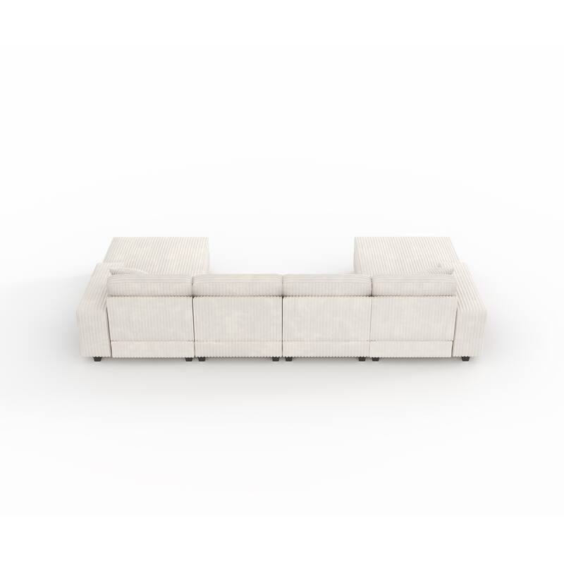 139.76" Corduroy U-Shape Sectional Sofa with Storage Armrests and Pocket Spring Cushions