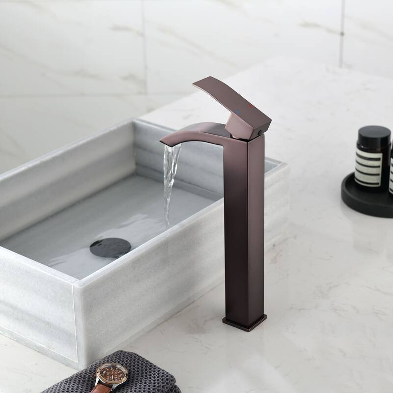 Single Hole Bathroom Vessel Faucet 1 Handle Bathroom Vessel Sink Faucet Waterfall Modern Basin Vanity High Tall Taps No Drain