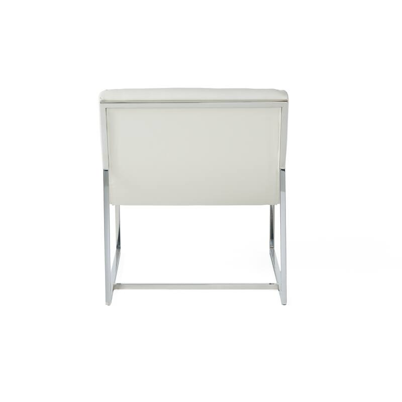Roomfitters Modern Armless Accent Chair, Faux Leather Lounge Seat with Chrome Frame, Wilmouth Roll, White