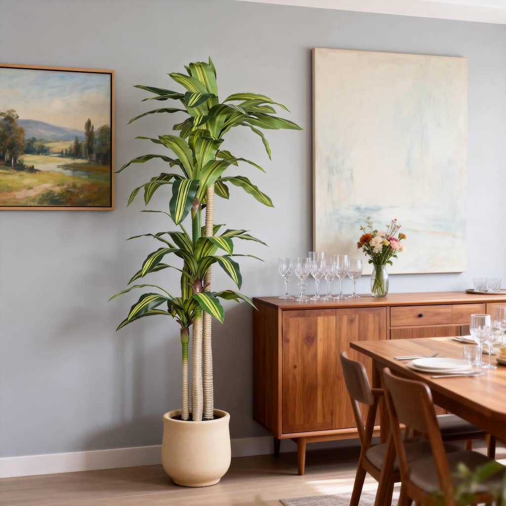 6" Artificial Dracaena Tree with Black Plastic Pot