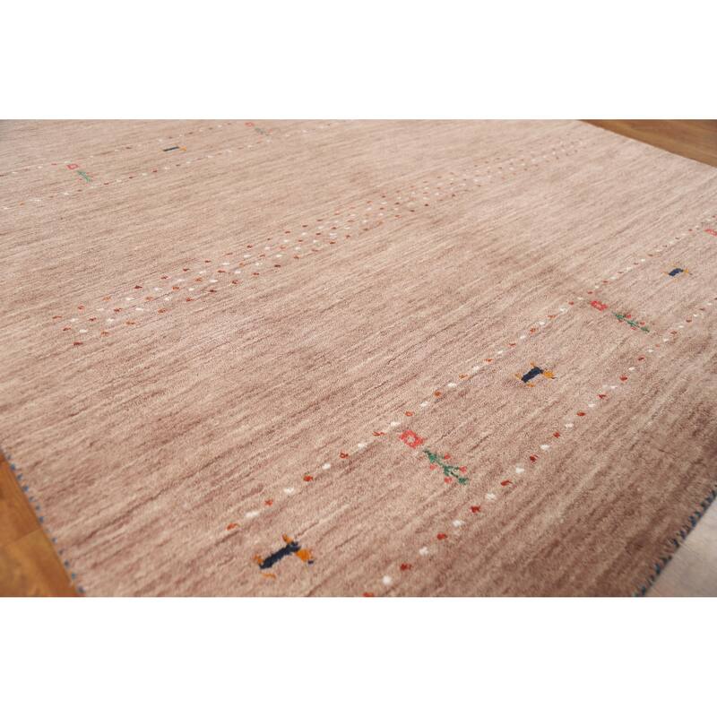 Hand Knotted Oriental 100% Wool Carpet Tribal Animal Pictorial Brown Gabbeh Area Rug - 7' 10'' X 5' 2''