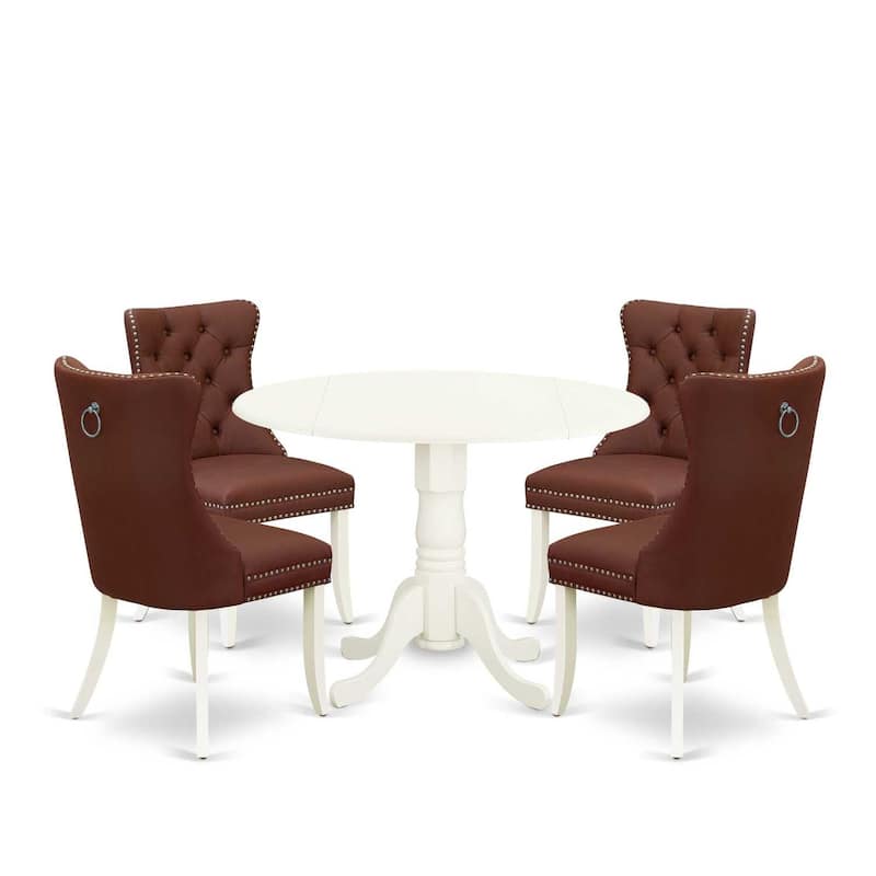 Round Dinette Set with 4 Chairs - Linen White Kitchen Table & Parson Chairs