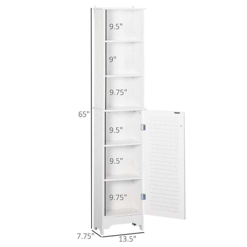 White Tall Bathroom Cabinet with Adjustable Shelves Six Storage Grids and Space Saving Design - 13.5" W x 7.75" D x 65" H