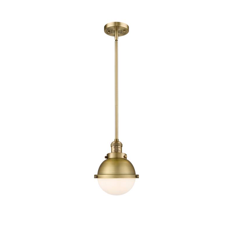 Innovations Lighting Franklin Restoration Hampden 1 Light 7" Stem Hung Mini Pendant - Brushed Brass/Matte White