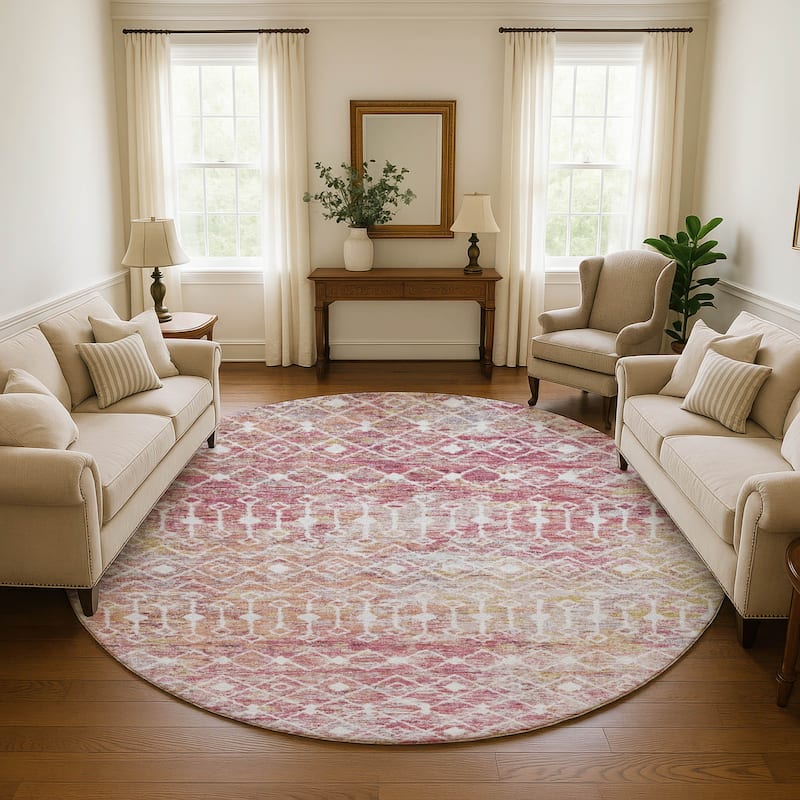 Premium Washable Super Soft Boho Trellis Mayfield Rug - Pink - 8' x 8'