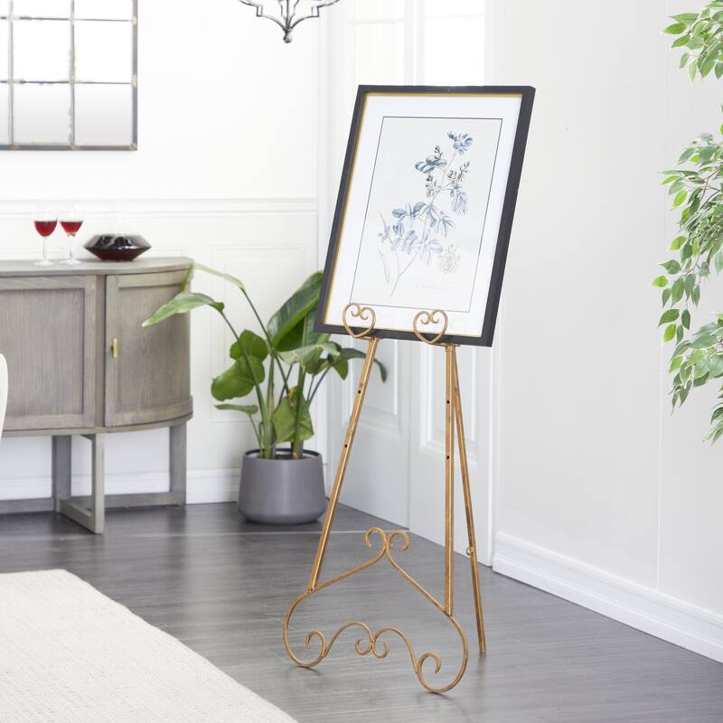 Metal Scroll Large Adjustable 3 Tier Easel with Chain Support - Gold or Gray - Roche River Decor
