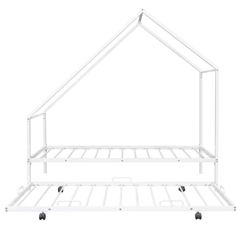 Metal House Bed with Handy Trundle, Perfect for Sleepovers and Small Spaces