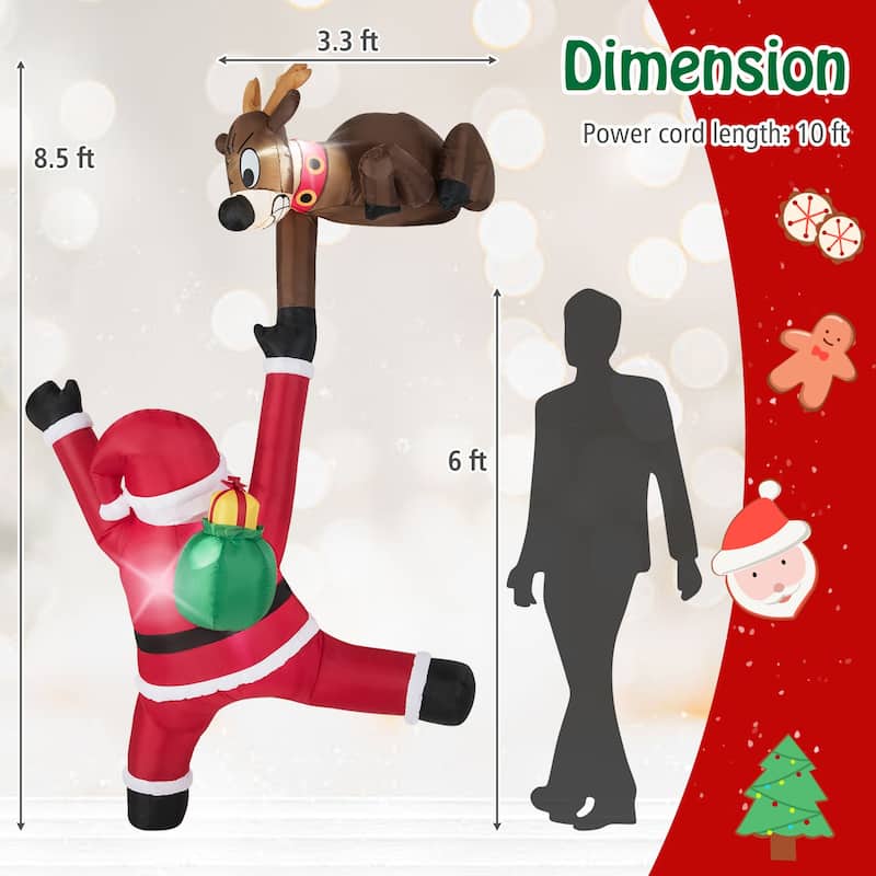8.5 FT Christmas Inflatable Reindeer & Climbing Santa Claus