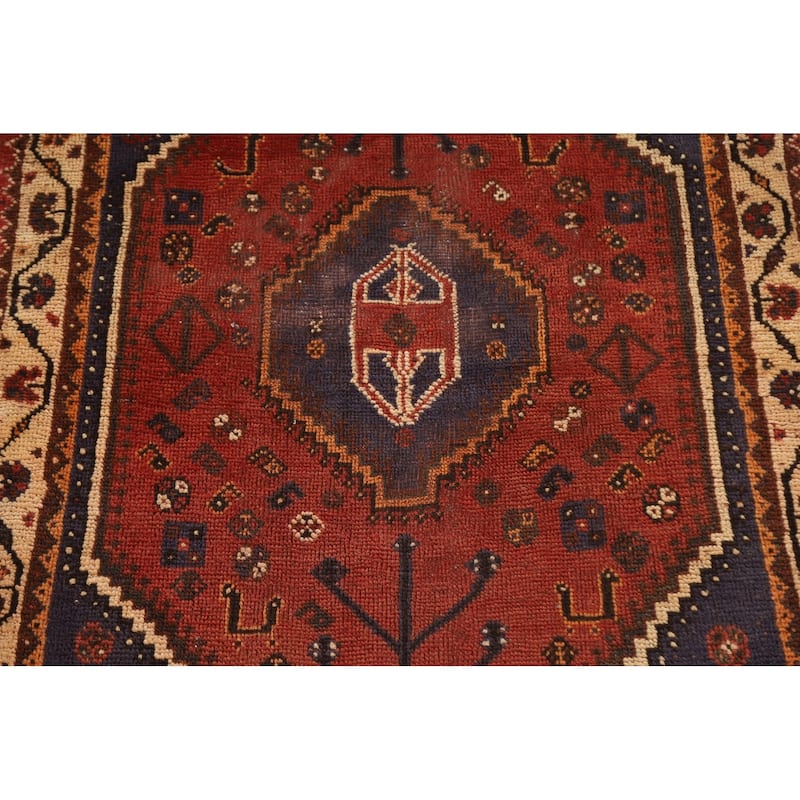 Qashqai Persian Vintage Area Rug Hand-knotted Wool Carpet - 3'7"x 5'0"
