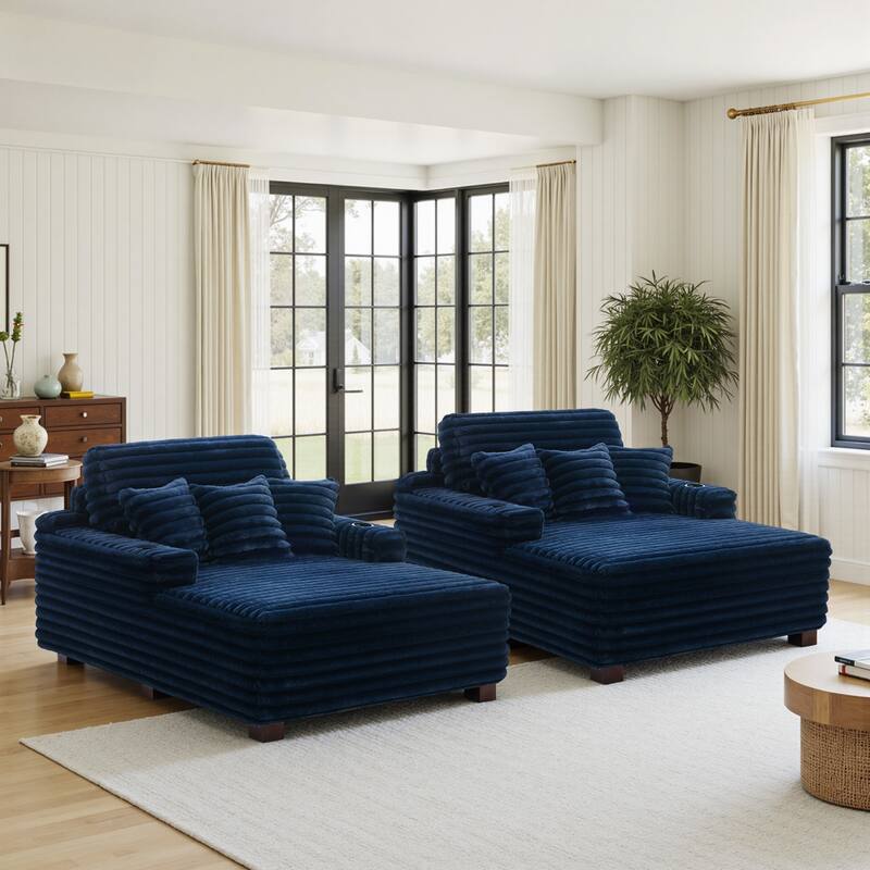 53" Upholstered Sofa Chaise Lounge Indoor with Pillows - Navy