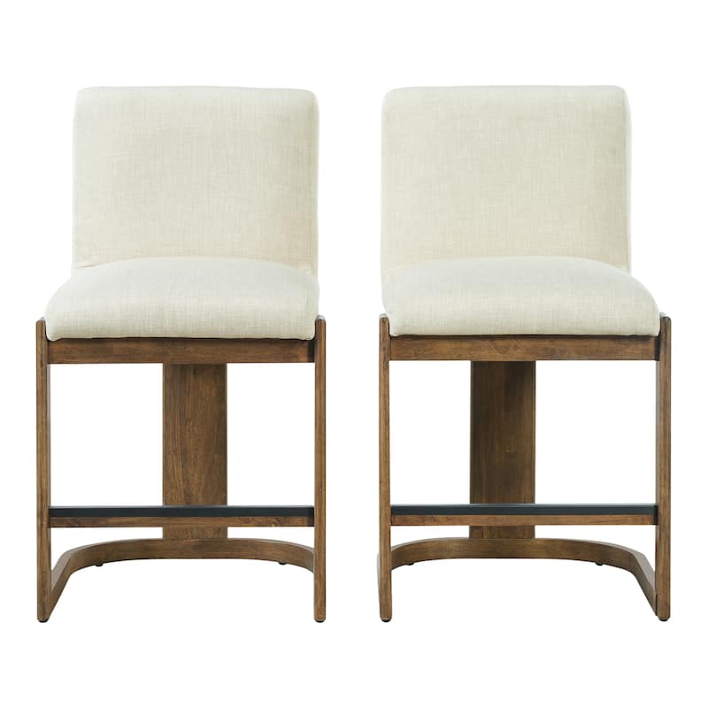Christopher Knight Home - Modern Linen Upholstered Counter Height Bar Stools with Solid Wood Legs & Square Backrest, Set of 2