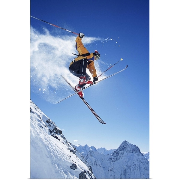 "Male skier in mid-air" Poster Print