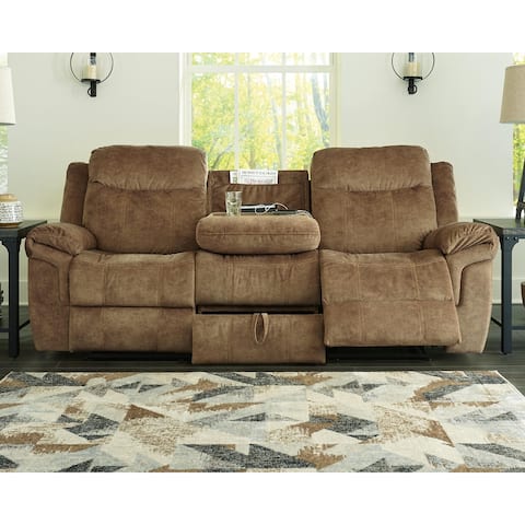 Huddle-Up Contemporary Reclining Sofa w/Drop Down Table, Brown