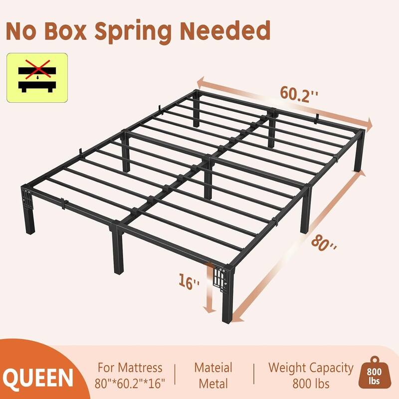 16 Inch Metal Platform Bed Frame Easy Assembly Bed Base for Bedroom and Home Use