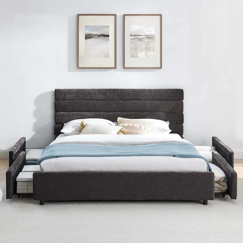 Comfortable Queen-Size Upholstered Bed with Practical Drawers
