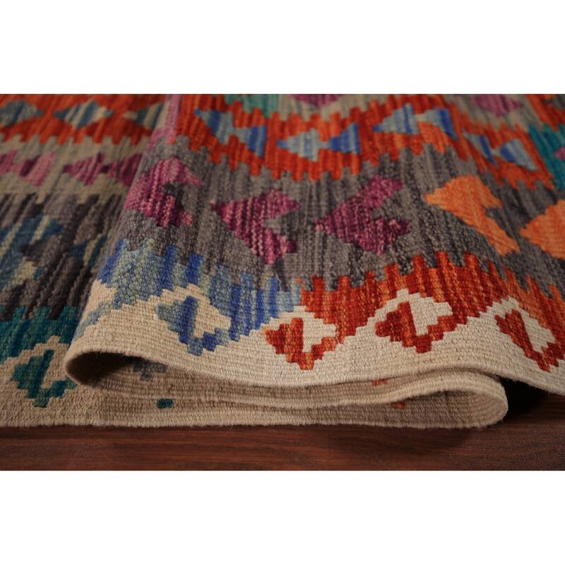 Kilim Area Rug Hand-Woven Living Room Wool Carpet - 8'0" x 11'5"