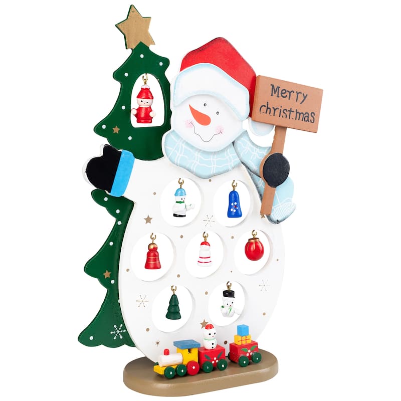 Snowman Cut-Out with Miniature Ornaments Merry Christmas Decoration - 10.25"