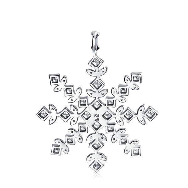 Bling Jewelry Cubic Zirconia CZ Accent Holiday Winter Snowflake Pendant Necklace for Women for Teen 925 Sterling Silver