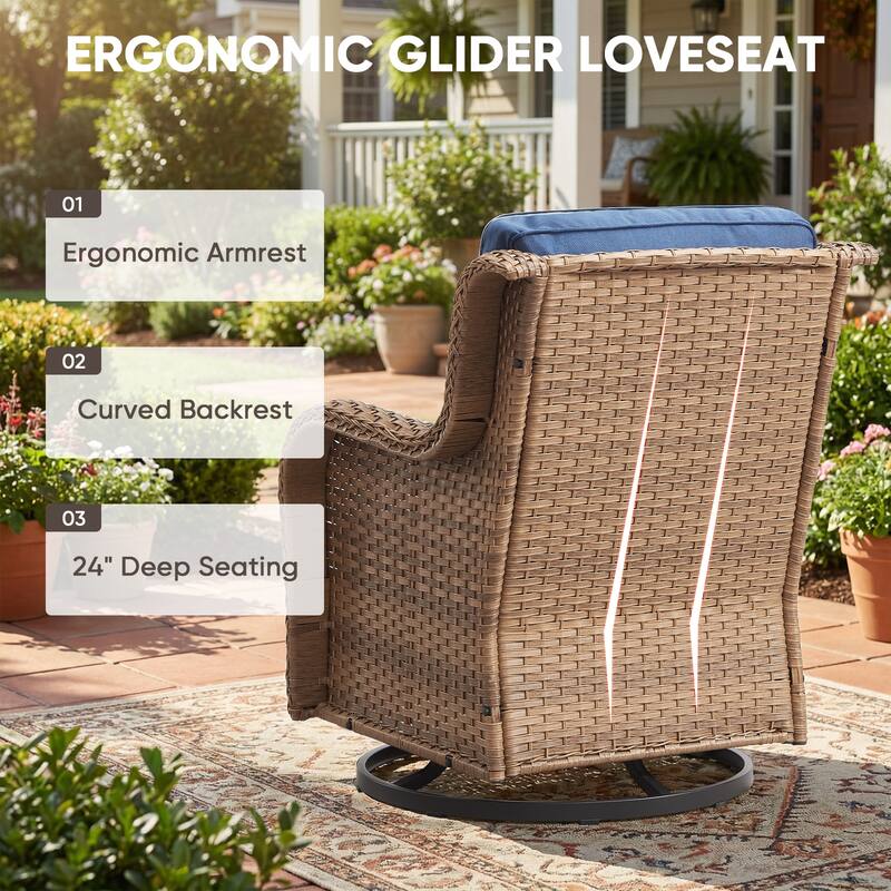 Pocassy Outdoor Wicker Glider Swivel Club Chairs (Set of 2) - Mix Grey