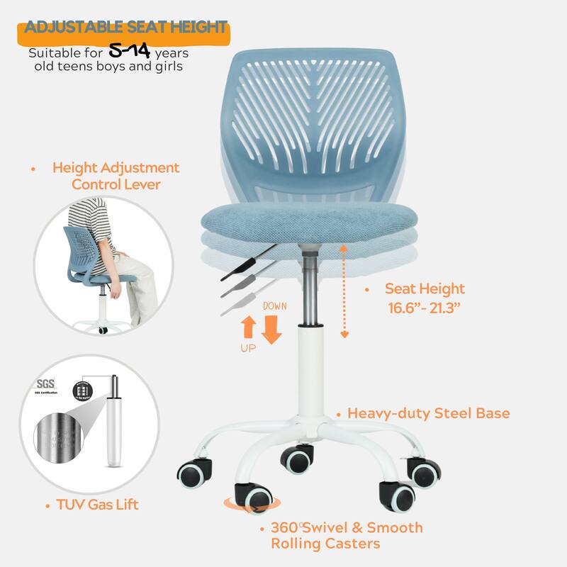 HomyLin Armless Swivel Kids Desk Chair with Mesh Padded Seating