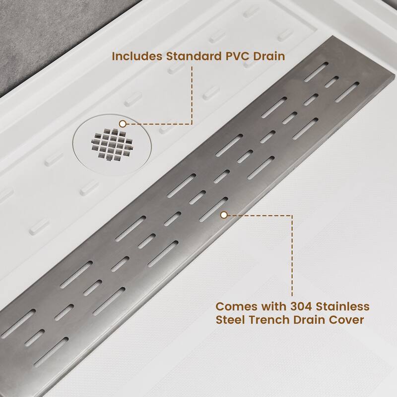 48 in. x 36 in. Elegant White Single Threshold Anti-slip SMC Rectangular Shower Base with Drain and Stainless Steel Drain Cover