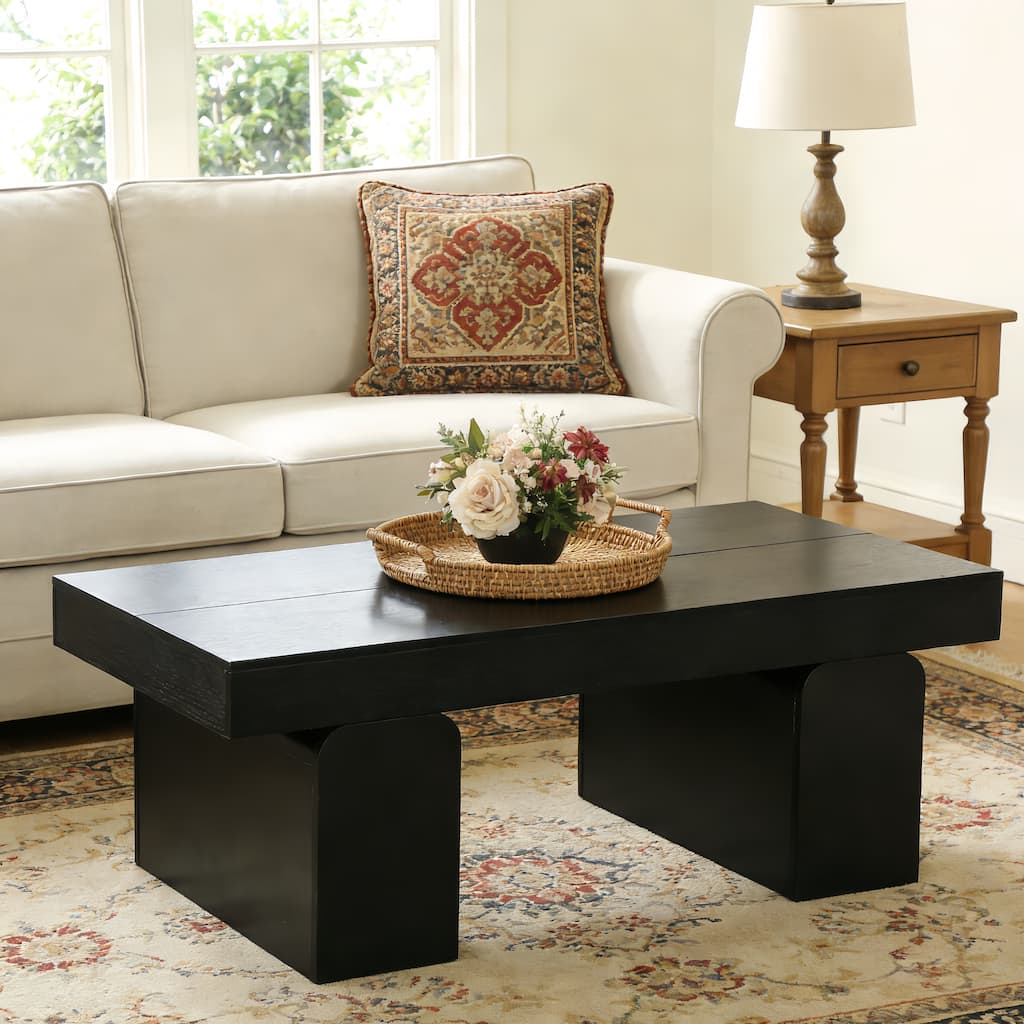 55.11" Double Pedestal Wood Coffee Table, Rectangular