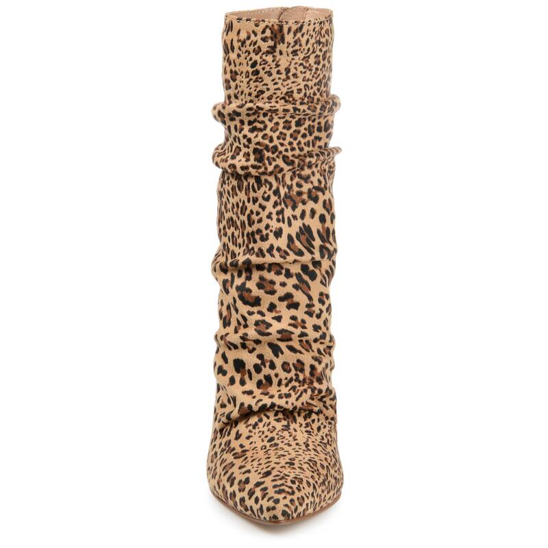 Journee Collection Women's Markie Back Heel Zip Stiletto Booties - Medium - Leopard - 8
