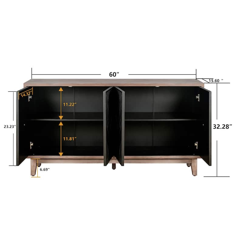 Mid Century Sideboard Buffet Cabinet with Solid Wood Legs