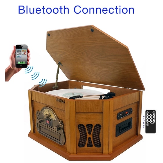 8-in-1 Boytone BT-25PW with Bluetooth Connection Natural wood Classic Turntable Ster