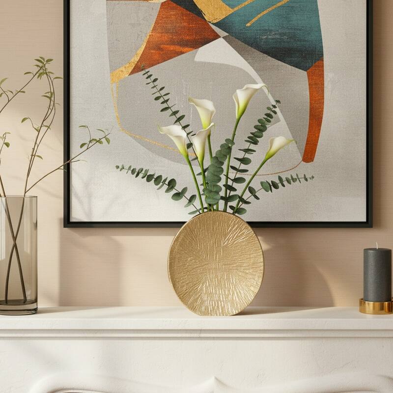 Metal Etched Textured Surface Oval Vase - Gold, 8" - Gold/ Metallic - 8.0"