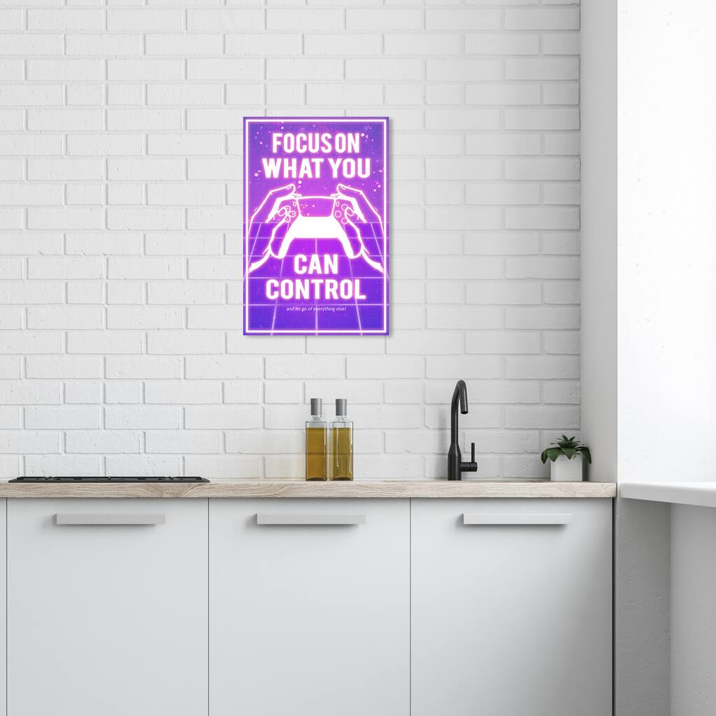 Wynwood Studio Canvas Typography and Quotes Focus on Control Neon Purple and Modern & Contemporary Wall Art Canvas Print