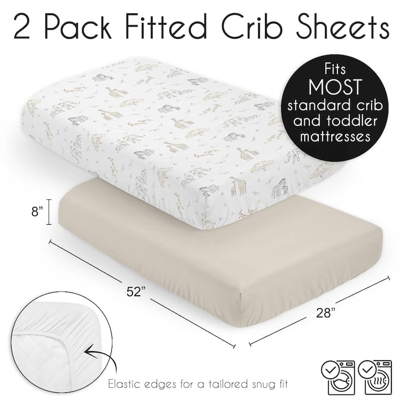 Sweet Jojo Designs Jungle Safari Animals Boy Girl Gender Neutral Unisex 2 Pack Fitted Crib Sheets Taupe Animal Elephant Wildlife