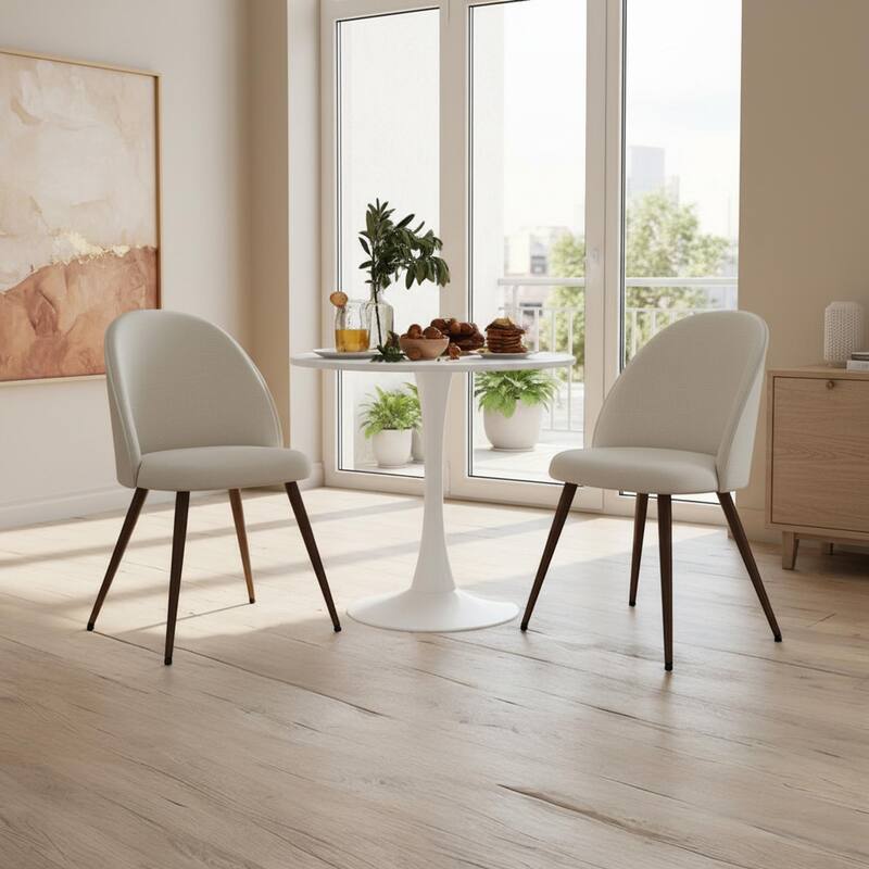 Homy Casa Modern 3-Piece Dining Set with White Round Tulip Table and Upholstered Chairs
