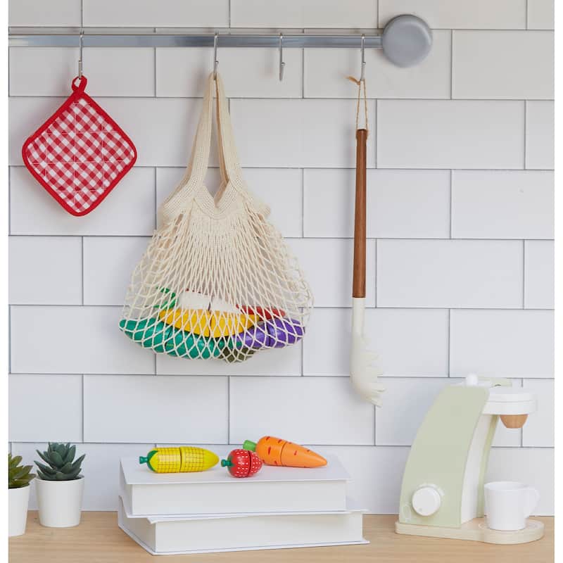 Teamson Kids - Little Chef Frankfurt Wooden Cutting food play kitchen accessories with filet net bag