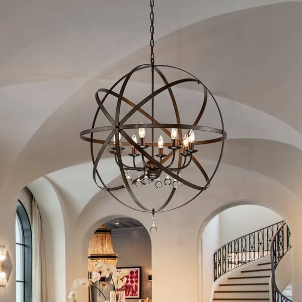 slide 2 of 13, Farmhouse Antique Bronze 8-Light 30-Inch Globe Chandelier with Crystal