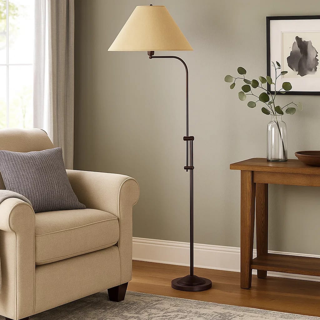 3 Way Metal Floor Lamp with and Adjustable Height Mechanism, Brown