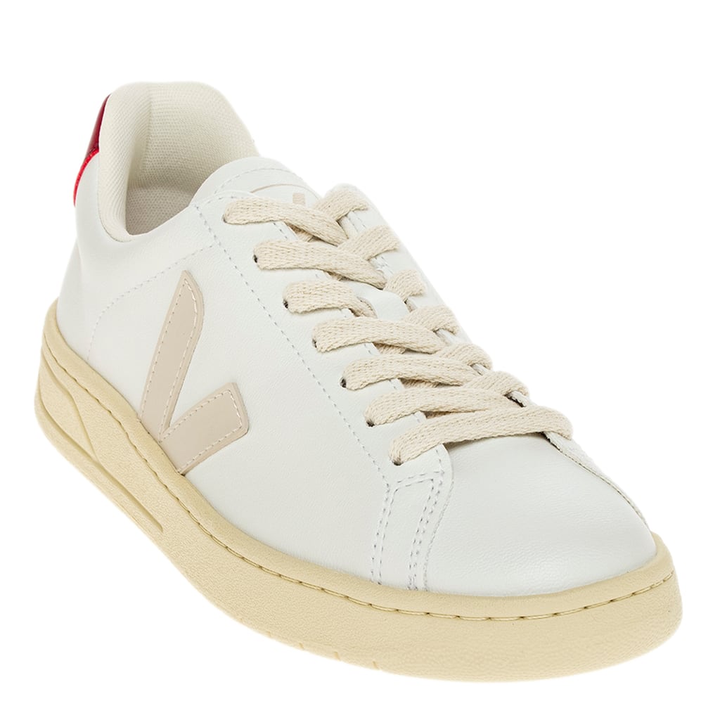 Veja Women's Urca Coated Cotton Sneaker in White with Red