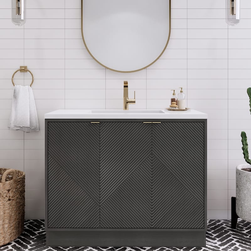 Milano 42" Freestanding (R) Bathroom Vanity with White Acrylic Sink