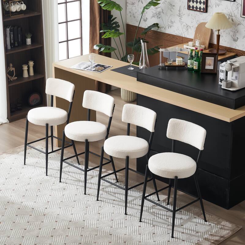 Set of 2 modern teddy fabric upholstered bar stools