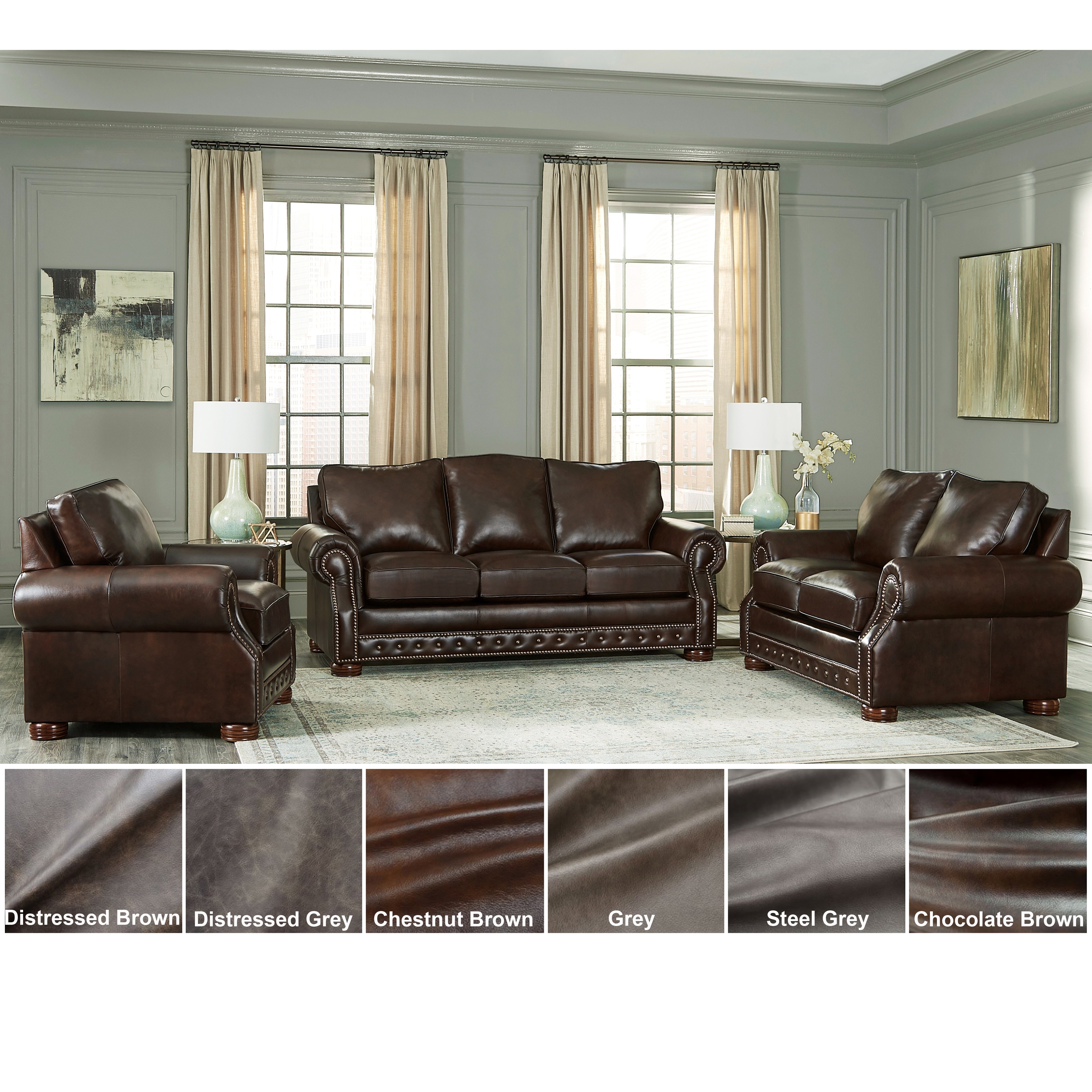 3 pc leather best sale living room set