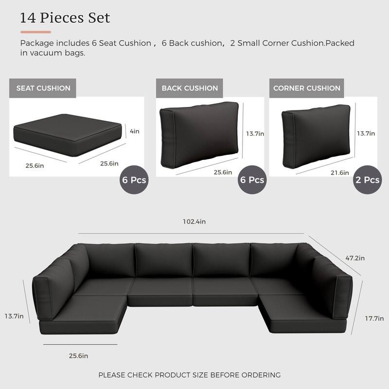14 Piece Patio Furniture Cushion Set Outdoor Sofa Replacement Cushions