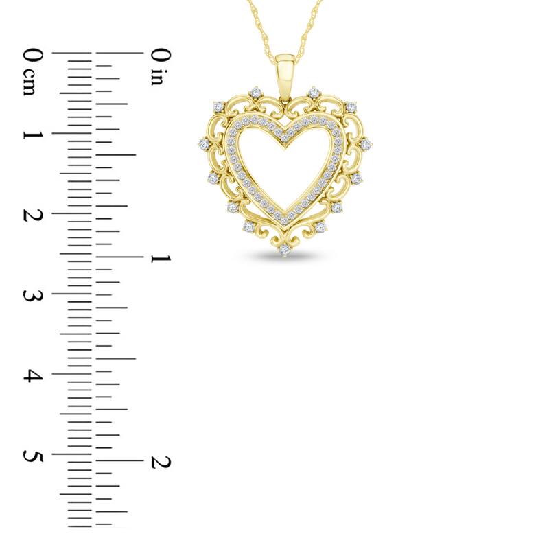 1/4ct TDW Diamond Filigree Heart Pendant Necklace in 10K Yellow Gold for Women