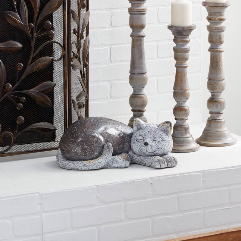 Gray Polystone Indoor Outdoor Cat Decorative Garden Sculpture - Gray