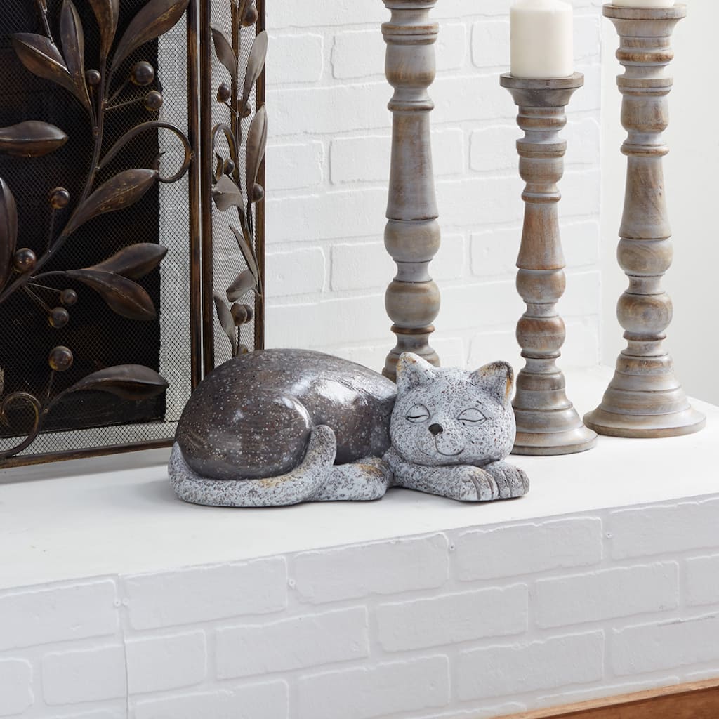 Gray Polystone Indoor Outdoor Cat Decorative Garden Sculpture