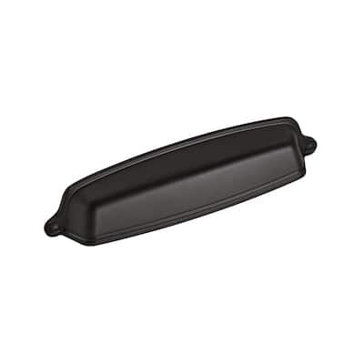 Stature 5-1/16 in (128 mm) Center-to-Center Flat Black Cabinet Cup Pull - 10 Pack - 5.0625