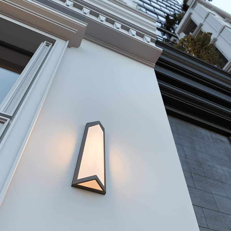 Nutak 12-inch Textured Bronze LED Outdoor Sconce with White Acrylic Shade by Havenside Home