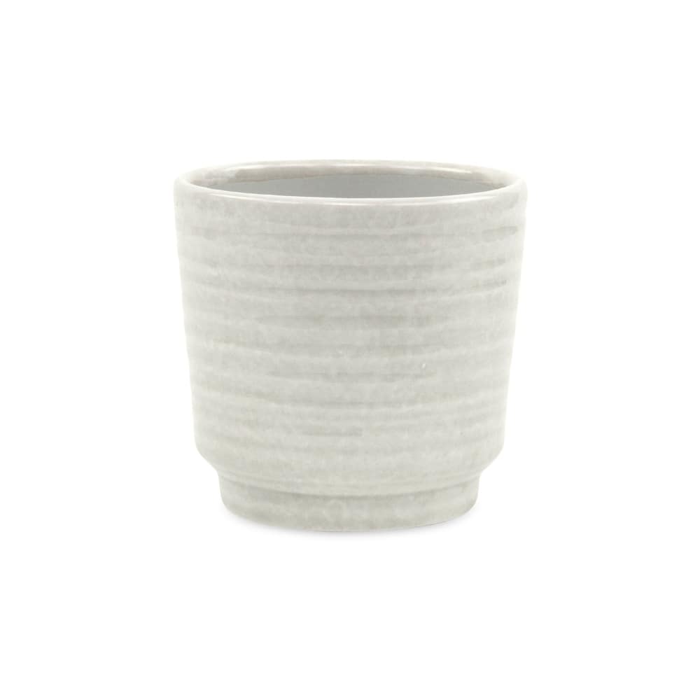 Celadon Gray Ceramic Rippled Planter